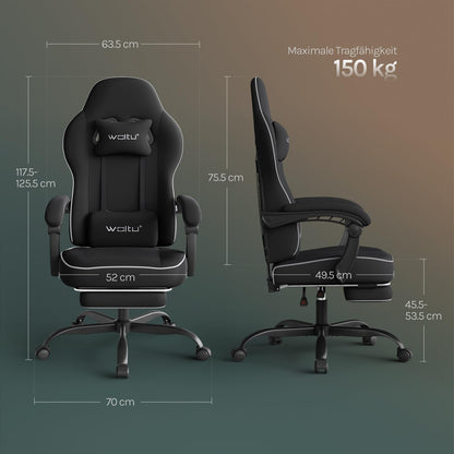 WOLTU Gaming Chair Fabric with Comfort Spring Cushion, Cooling in Summer, Gamer Chair High Load Capacity Ergonomic with Headrest, Lumbar Pillow, Footrest, Mesh Fabric, Black, GS11sz