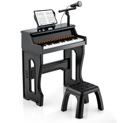 COSTWAY 37-Key Kids Keyboard, electronic child piano with stool, adjustable microphone & music stand, kids piano keyboard for children aged 3 and up (Black)