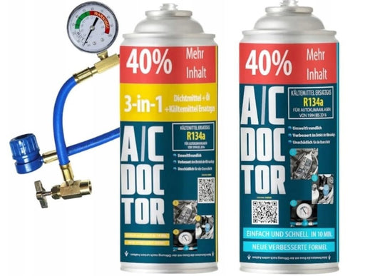 AC Doctor Package 3in1 2 x R134a air conditioning hose fix line for refilling car air conditioning.