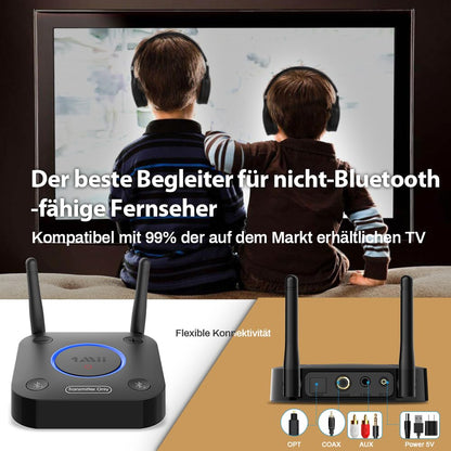 1Mii Bluetooth 5.2 Transmitter for TV, Long Range Bluetooth Audio Adapter, aptX HD Low Latency Bluetooth Sender for 2 Headphones Speakers, 3.5mm AUX/Optical/Coaxial Cable, Volume Control