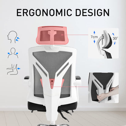 Hbada office chair, ergonomic swivel chair with footrest, executive chair with high backrest, desk chair with adjustable headrest and armrests, white.
