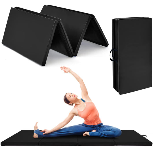 COSTWAY 240 x 120 x 5 cm soft floor mat, foldable gymnastics mat with Velcro closure and 2 handles, exercise mat, foldable mat, fitness mat for gymnastics, yoga, home training (black)