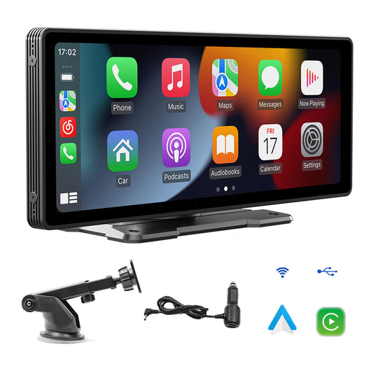 Sunweyer Portable Apple CarPlay Screen and Android Auto Wireless Display Head Unit, 9.3-inch HD IPS Touchscreen, supports 1080p backup camera, and Bluetooth/AUX/FM Transmitter.