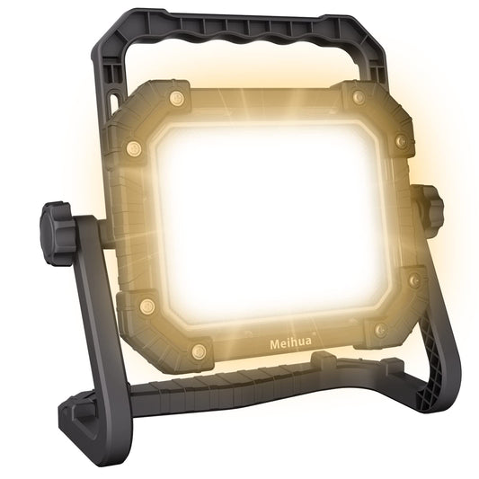 MEIHUA LED construction spotlight 60W 6400LM work light, IP66 waterproof portable rechargeable 14000mAh with adapter, 4 modes for workshop construction site garage outdoor lighting camping