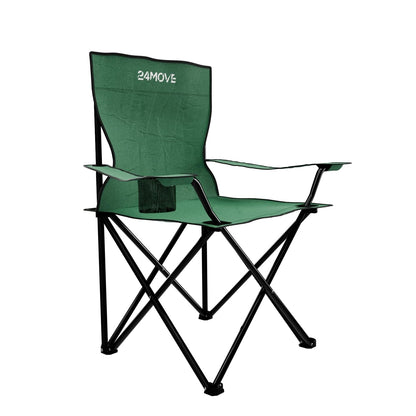 24MOVE® folding chair green camping chair with drink holder - foldable fishing chair - folding garden chair lounge chair camping chair, polyester, for outdoors or indoors