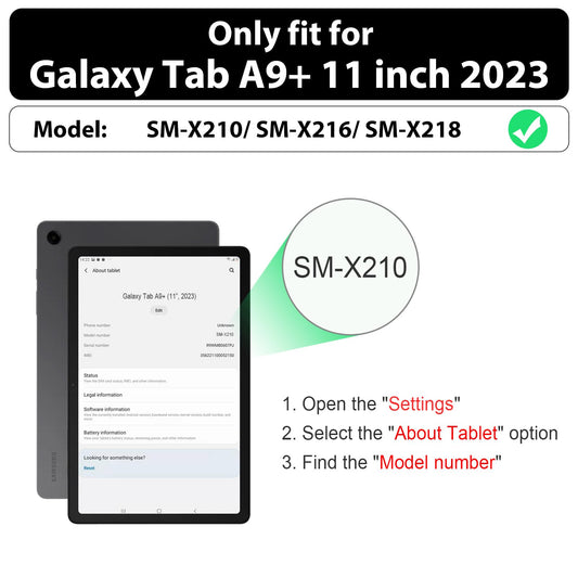 timecity case for Samsung Galaxy Tab A9+ / A9 Plus 11 inch 2023, Shockproof Robust Galaxy Tab A9 Plus case with screen protector, 360° Rotatable Stand, Hand Strap, Shoulder Strap, Pencil Holder, Black