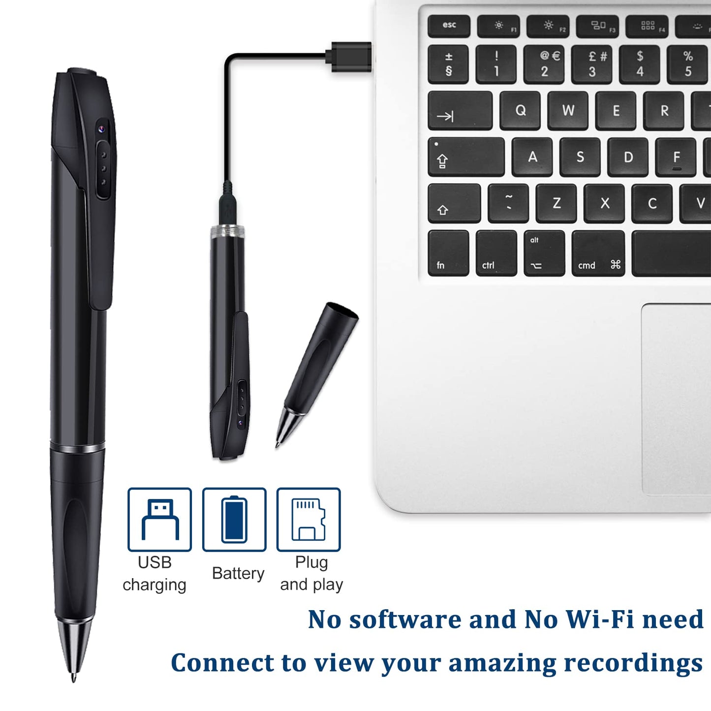 sakalaka Hidden Camera Pen Camera Portable Surveillance Camera 1080P HD Mini Camera Pen Small Spy Camera Pen for Home Office Meetings Recording (Includes 32GB SD Card)