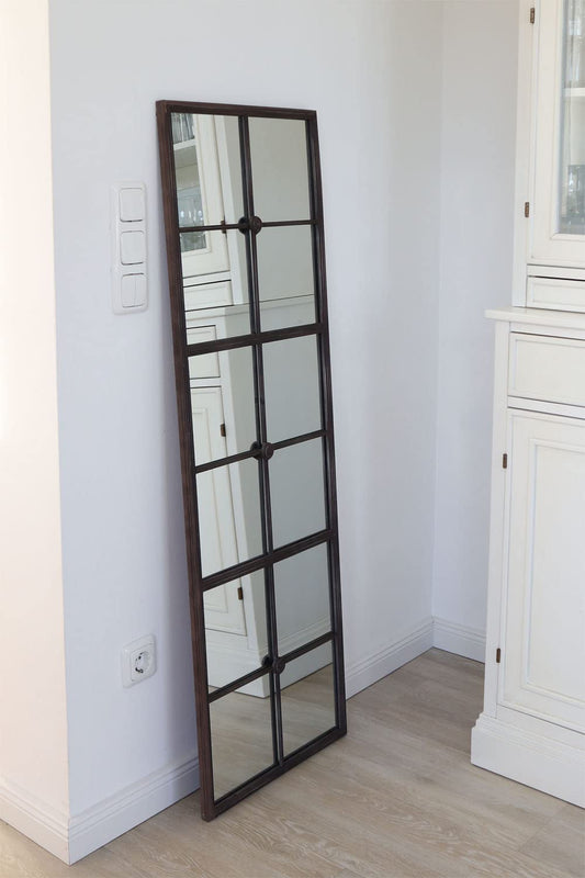 Grafelstein Mirror Bastion - Elegant wall mirror in country style, 42 x 2 x 127 cm, antique brown metal frame, elongated decorative mirror for living rooms, hallways & entryways.