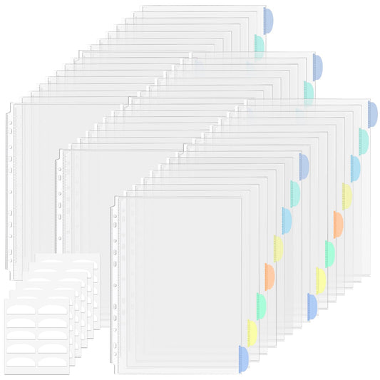 Clear plastic sheets A4 with color index Can be used as dividers for A4 folders, 48 pieces A4 sheet protectors, Top open Clear sheet protectors A4 for A4 register and folder dividers
