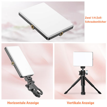 TONEOF Selfie Light, Monitor Lamp, USB Rechargeable Video Light with Clip & Two 1/4" Screw Holes, 2500K-9000K 3 Light Modes, Portable Photo Light for Phone/Laptop/Tablet-Black