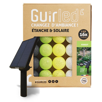 GuirLED - Outdoor garland with LED light balls Guinguette - Waterproof IP65 - High efficiency solar panel - Automatic ON/OFF - 16 balls 3m - Forest