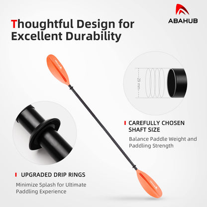 Abahub 218/230/241cm kayak paddle aluminum double paddle with paddle leash for kayaking rowing canoeing aluminum alloy shaft plastic blades black/white/red/blue/green/orange/yellow