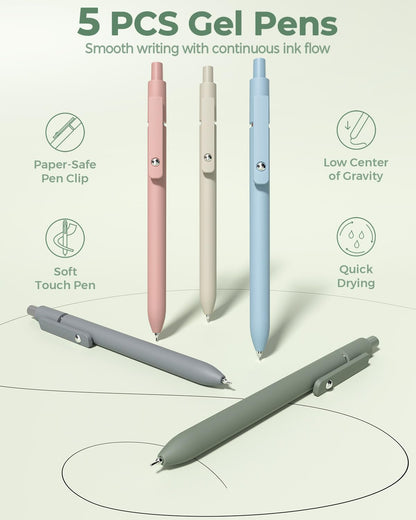 Aesthetic school supplies with pencil case, 6 colored pens, 12 pastel highlighters, 5 black ink gel pens, and 9 mechanical pencils 0.5-2.0 mm (green) - 56 PCS.