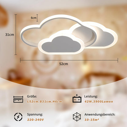 BLMYL LED Ceiling Light Kids Room 52CM Lamp, Ceiling Light Kids Room Dimmable Cloud Light with Remote Control 3000K-6000K, 42W Ceiling Light for Living Room, Bedroom