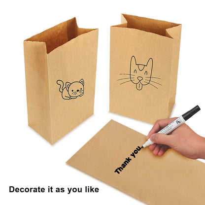 100 pieces of brown paper bags, gift bags, party bags made of kraft paper. Ideal for birthday parties, Christmas, weddings, and corporate events. Thicken 70gsm paper.