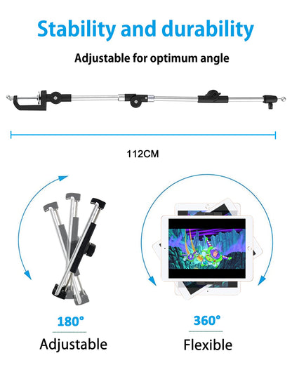 Metal Long Arm Tablet Holder, woleyi Adjustable Tablet Stand for Bed Desk Kitchen, Flexible Foldable Aluminum Tablet Clamp for iPad Pro 12.9 Air Mini, Galaxy, Switch, iPhone 4-13"