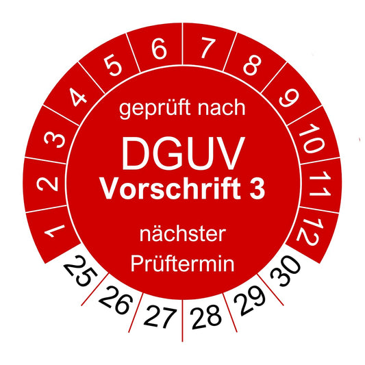 100 inspection tags for DGUV V3 regulation 3 - Ø 30mm - 2025-2030 - sustainable - red - 2024 next inspection (100 pieces, red)