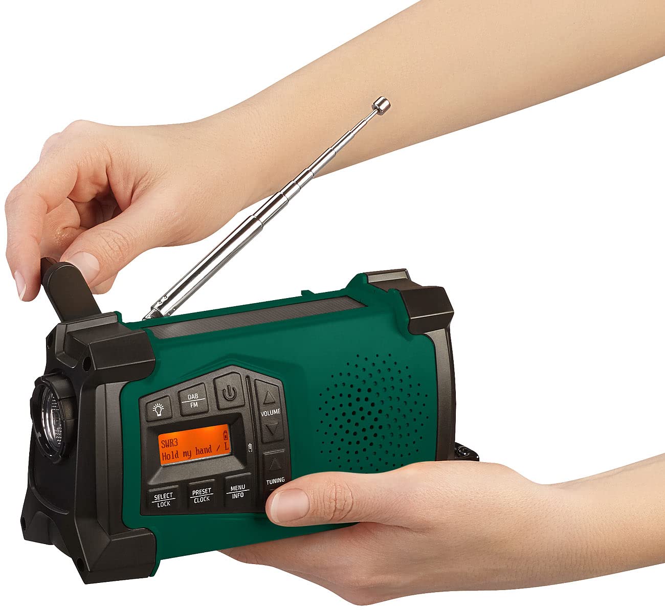 infactory Dynamo Radio: Mobile hand crank radio with DAB+, EWF function, solar panel, LED, USB (radio with hand crank, DAB solar radio, speaker iPad)