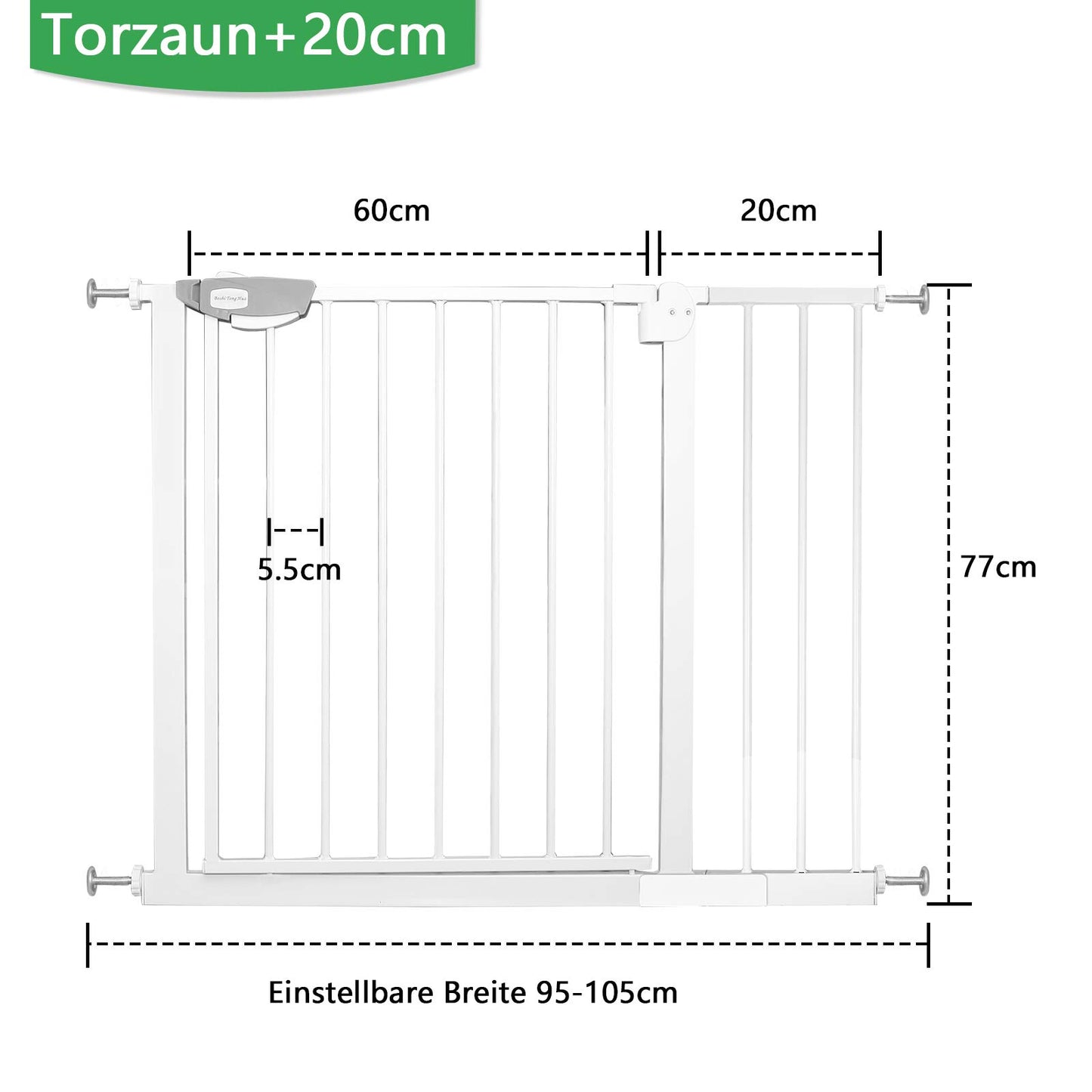 XMTECH door guard gate without drilling stair gate for children 95-105cm wide, auto-close baby door gate stair barrier with pressure mounting, safety gate, 180° two-way opening white.
