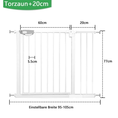 XMTECH door guard gate without drilling stair gate for children 95-105cm wide, auto-close baby door gate stair barrier with pressure mounting, safety gate, 180° two-way opening white.