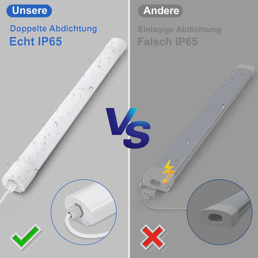 LED moisture-proof luminaire 60CM, ceiling light LED tube 20W 2200LM, IP65 basement light, waterproof moisture-proof lamp tub light for basement workshop garage kitchen bathroom office, neutral white, 4000K