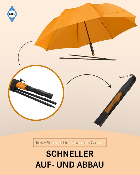 FARE Travel Sun Umbrella Travelmate Camper - Lightweight & Compact, UV Protection UPF50+, Ideal for Travel, Beach, Outdoor & Camping - Can also be used as a rain umbrella.