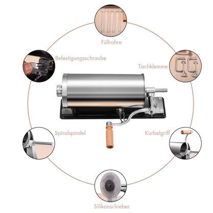 COSTWAY 2.5kg/3kg/4kg Manual Sausage Stuffer, Stainless Steel Sausage Maker, Includes 4 Filling Tubes, Sausage Press with Table Clamp, Silver Sausage Injector (3KG)