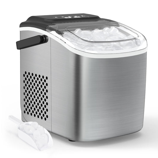1.2L ice maker, produces 9 cubes in 6 minutes, self-cleaning small ice machine with portable handle for kitchen, office, bar, and party.