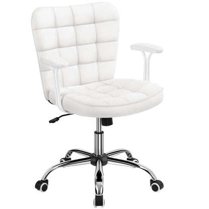 Yaheetech home office chair desk chair office chair work chair made of faux leather, swivel chair with soft armrests, height adjustable padded chair computer chair with wheels, white