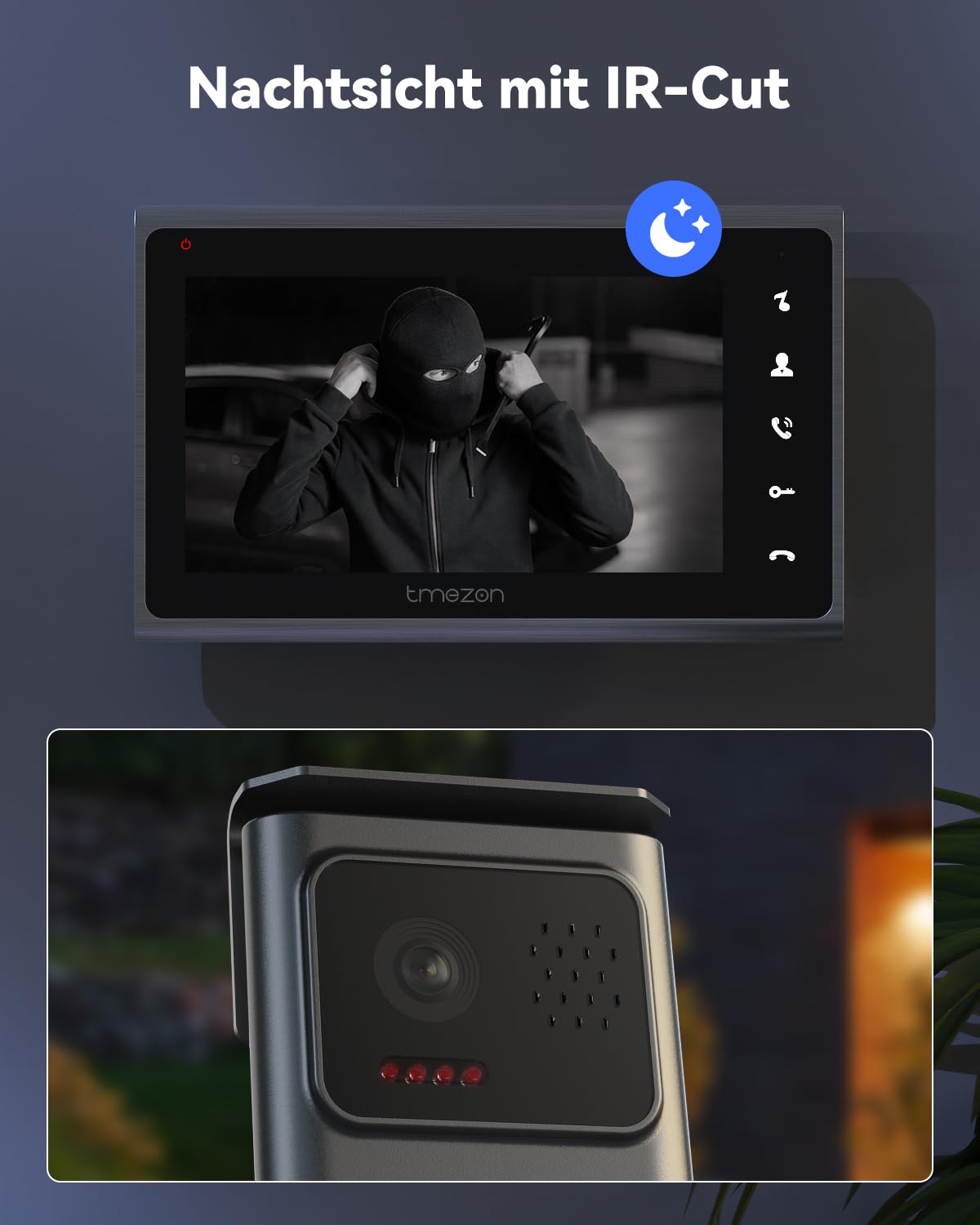 TMEZON Video Door Intercom 2 Wire, Doorbell with Camera and 7'' Monitor, Intercom with Door Opener, Plug & Play, Night Vision, Two-Way Audio, Unlock via Monitor