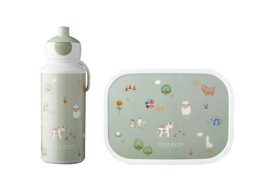 Mepal - Lunch Set Campus Little Dutch - Set for children with pop-up drinking bottle & lunch box - Lunch set for school or on the go - Dishwasher safe & BPA-free - 400ml + 750ml - Little Farm
