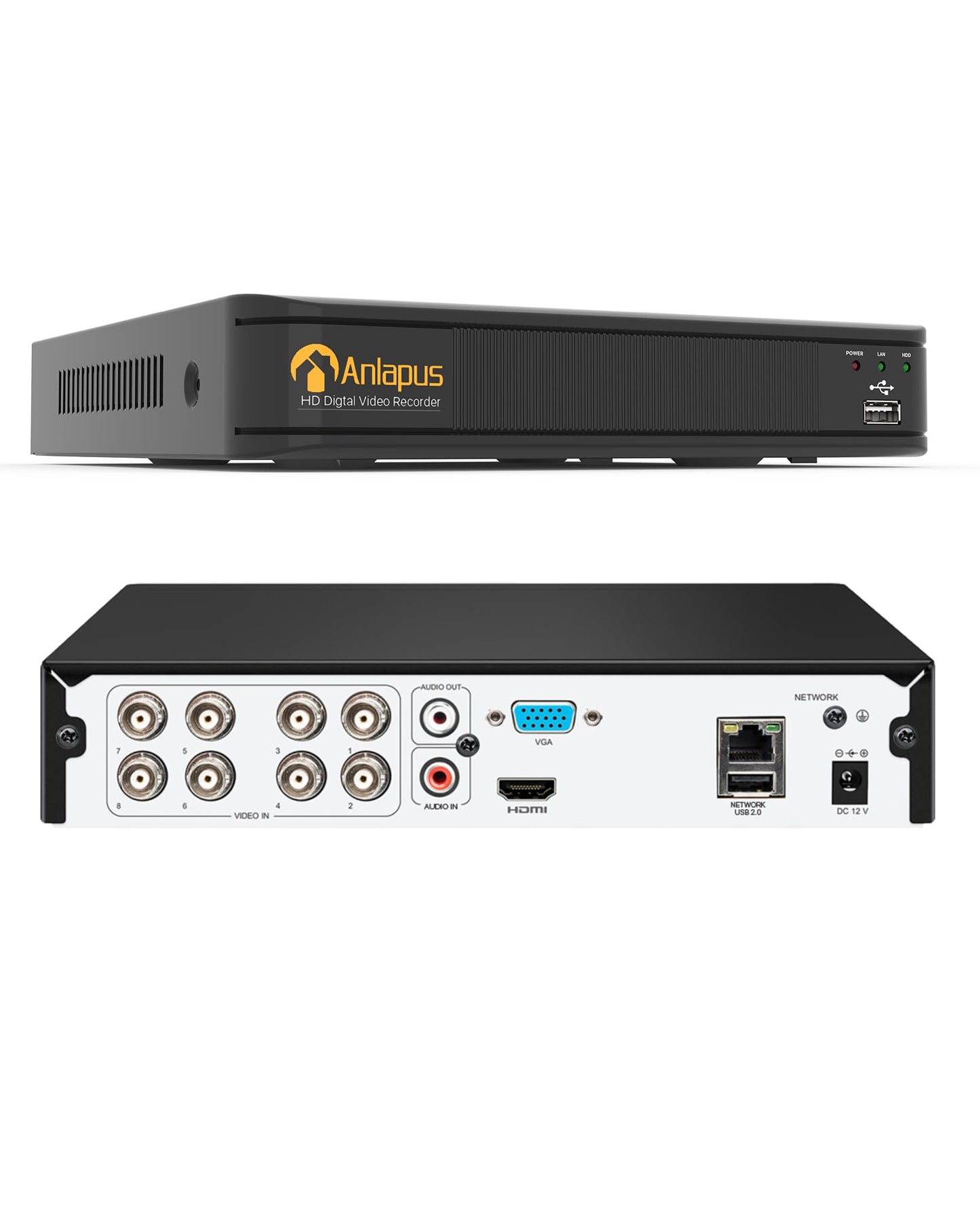 Anlapus 8 channel HD 1080P DVR video recorder receiver without hard drive, supports TVI/CVI/AHD/960H 720P 1080P camera system.