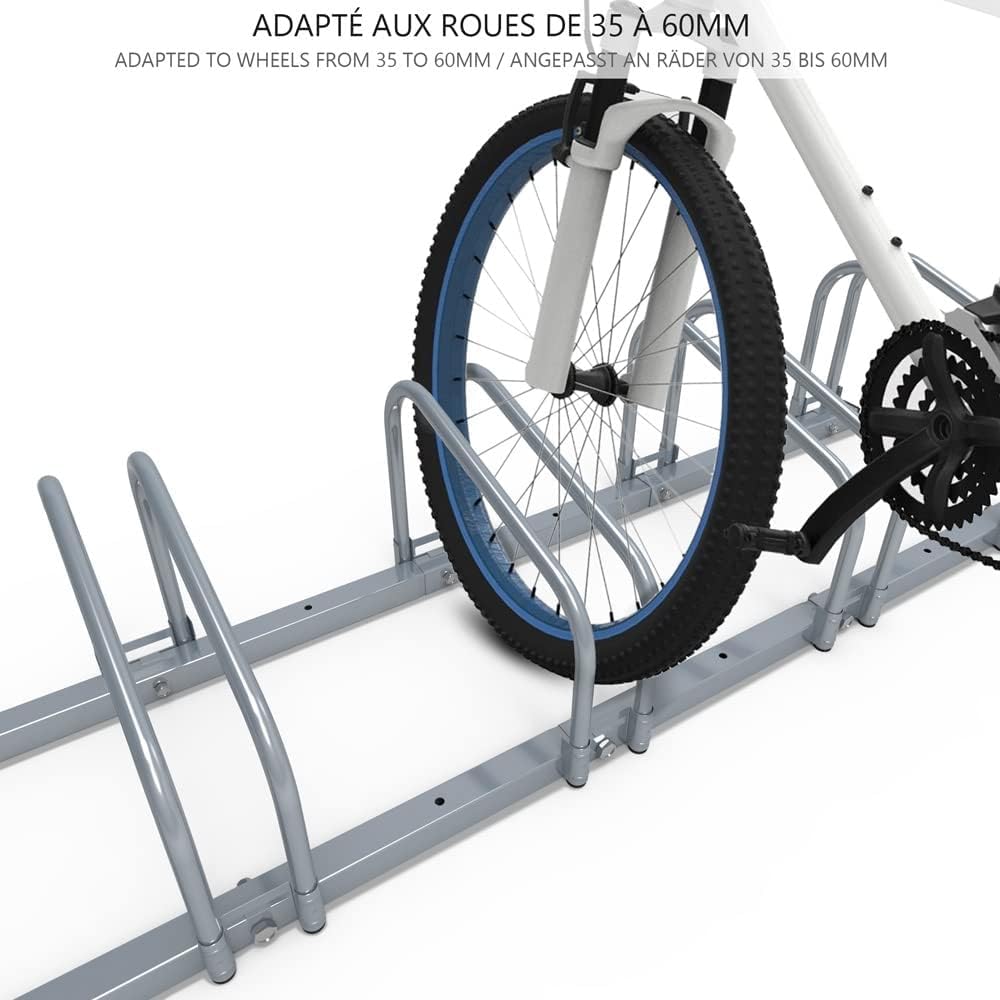 VOUNOT Bike Stand, for 5 bikes, floor and wall mount, multiple standing rack, Silver