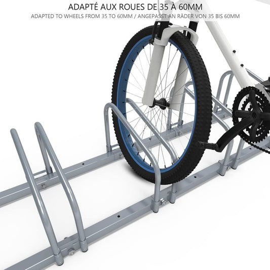 VOUNOT Bike Stand, for 5 bikes, floor and wall mount, multiple standing rack, Silver