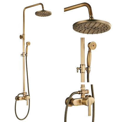 Rozin Antique Brass Shower System with 8 inch Rain Shower Head and Hand Shower Single Handle Wall Mounted Retro Shower Set.