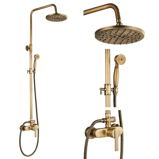 Rozin Antique Brass Shower System with 8 inch Rain Shower Head and Hand Shower Single Handle Wall Mounted Retro Shower Set.