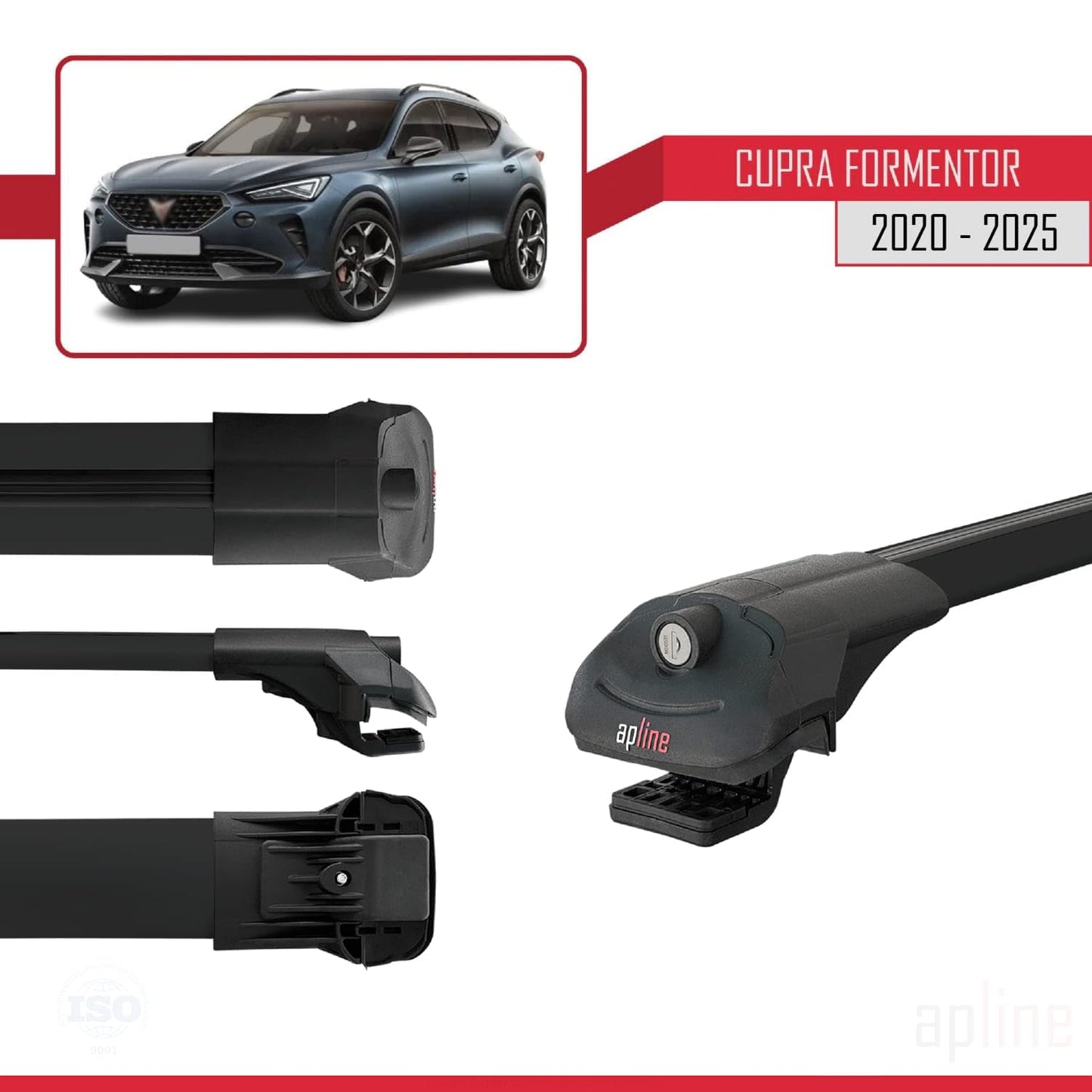 Apline compatible with Cupra Formentor 2020-2024 roof rack ACE-1 black luggage carrier.
