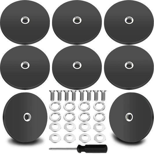 Cveenk 8 pieces Neodymium Magnets Rubber Coated, Ø 43mm Rubber Round Magnets Anti-Slip, 15kg Strong Magnets with M6 Thread for Vehicles Lamps Instruments and Equipment