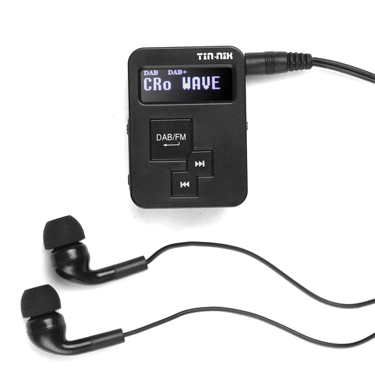 Tin-Nik DAB-379 Portable Digital DAB+/DAB/FM Mini Radio - Pocket DAB for sports, walking, running, or cycling, rechargeable battery, stereo headphones included.