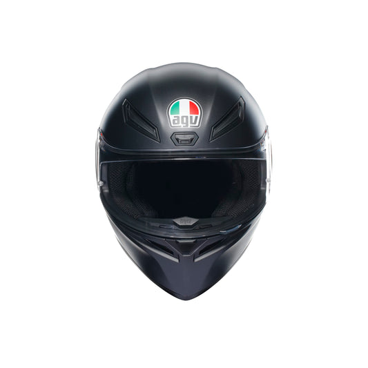 AGV - K1 S E2206 motorcycle helmet, men's ECE full-face motorcycle helmet, racing style with aerodynamic spoiler, scratch-resistant visor, 190° field of view, with intercom ready, matte black.