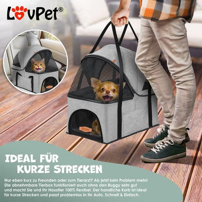 LOVPET® Dog Stroller 2in1 Dog Cart Dog Crate, Transport Bag Foldable and collapsible up to 20kg Pets Buggy with Mesh Windows, Cup Holder, Rain Cover Jogger Buggy for Pets
