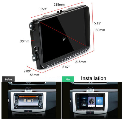 Podofo for VW Android car radio GPS 9-inch touchscreen Bluetooth car radio player for SEAT Passat Golf Skoda WiFi Mirror Link FM-RDS radio double USB + reverse camera.