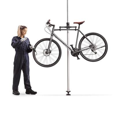 Wiltec telescopic bike rack for 2 bikes each 20kg 160-340cm, compact bike stand, adjustable hanging system with 360° support arms.