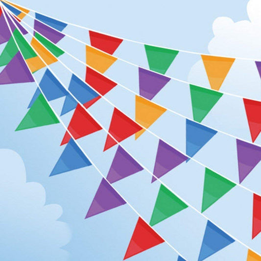 100m long pennant banner, multicolored flag banner with 200 triangle flags, nylon fabric pennant garland for birthdays, weddings, outdoor and indoor activities, party decorations