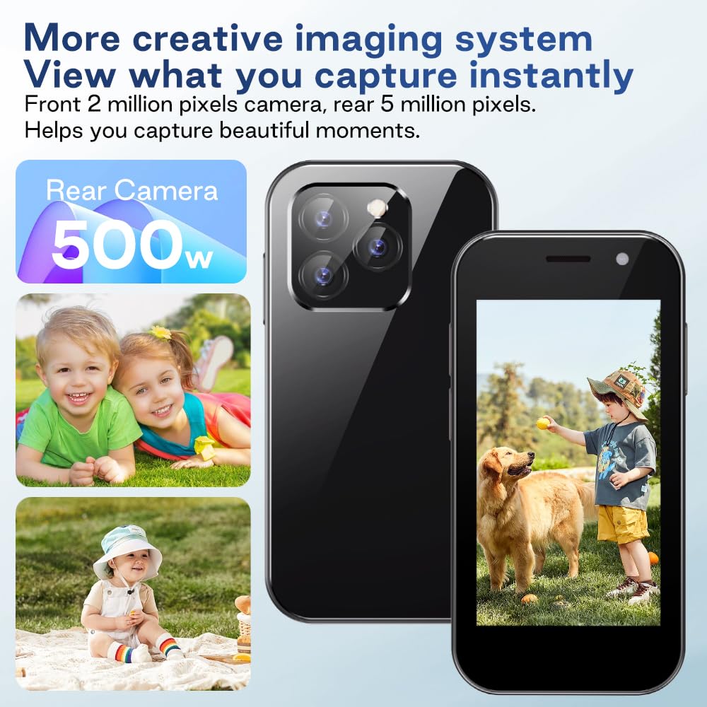 ZOKOE Mini mobile smartphone for kids 3-inch screen 2000mAh 3GB RAM 64GB ROM 2.0+5.0MP Face unlock 4G no contract phone (Black)