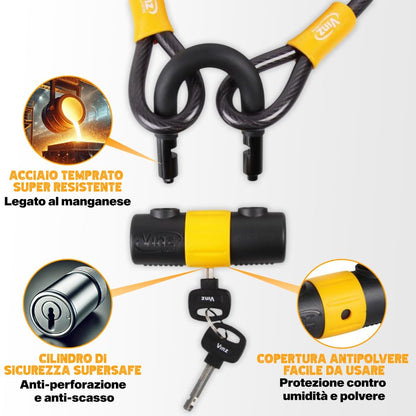 VINZ Kinabalu cable lock/loop cable ø12mm | 3 meters long | steel cable with plastic coating lock | security for bike, boat, garden furniture | 3-15m long