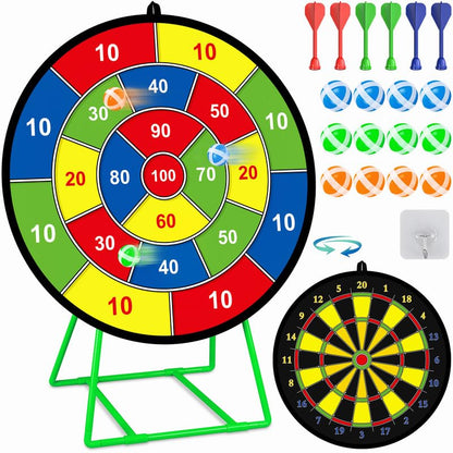29" Double-sided Dart Board Set for Kids Game with 12 sticky balls, 6 darts, throwing game, indoor/outdoor sports fun party game, toy, birthday gifts for 3 4 5 6 7 8 9-12 year old boys girls