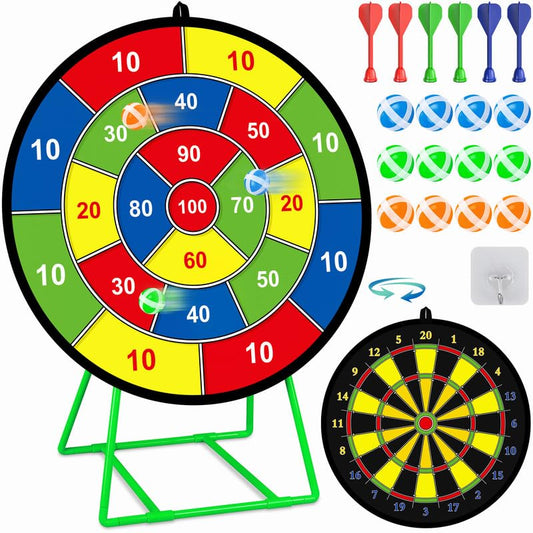 29" Double-sided Dart Board Set for Kids Game with 12 sticky balls, 6 darts, throwing game, indoor/outdoor sports fun party game, toy, birthday gifts for 3 4 5 6 7 8 9-12 year old boys girls