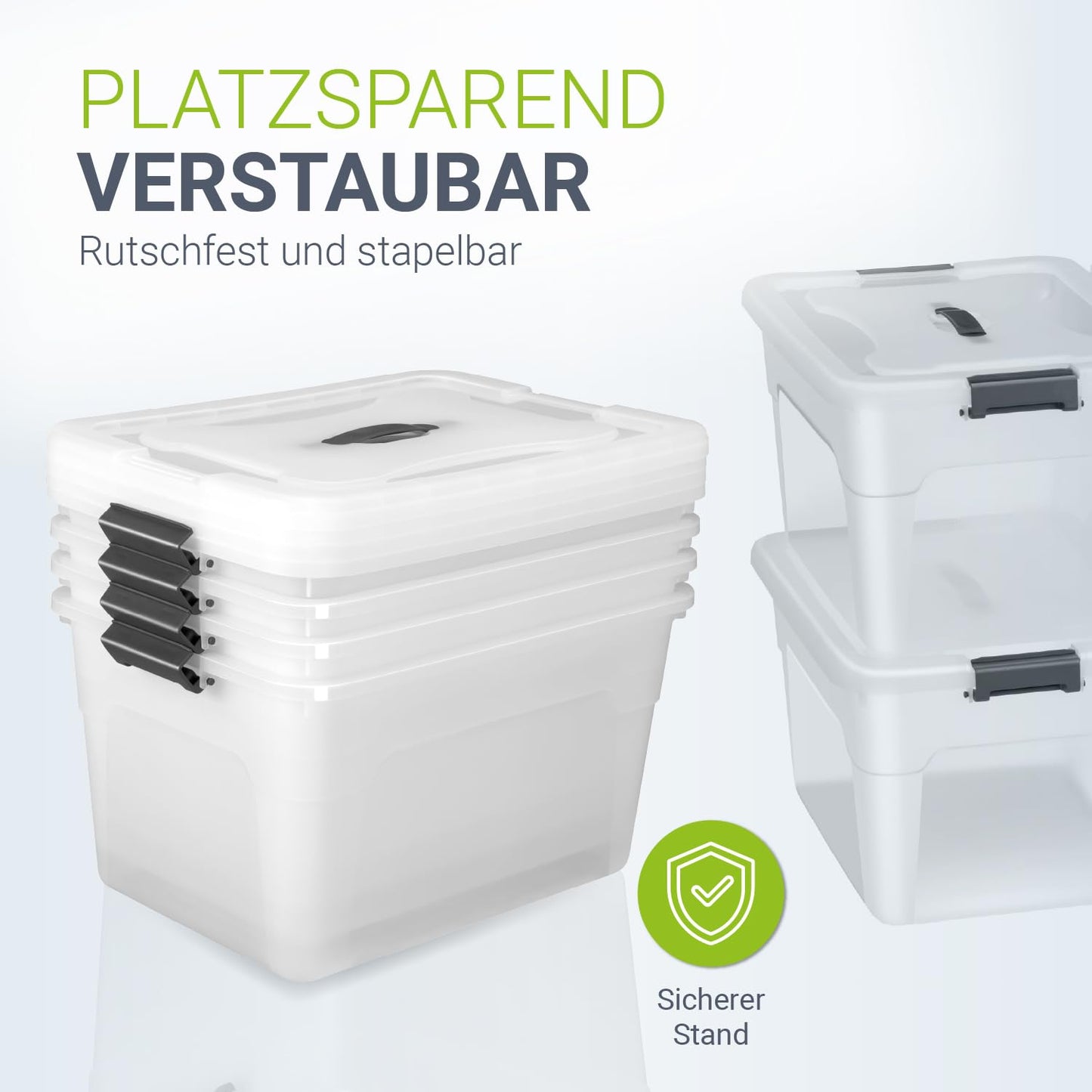 Juskys storage box with lid - 4-piece set plastic boxes 30l - large box, stackable, transparent - storage organization system storage boxes