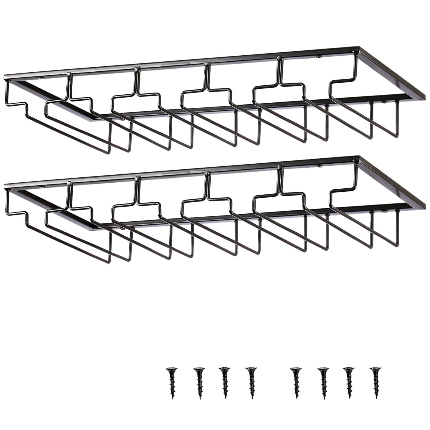 YunNasi 2 Pieces 5 Row Wine Glass Holder Metal Glass Rack Holder Under Cabinet with Screws Hanging Wine Glass Rack for Home Bar Kitchen Bar Pub Restaurant, Black